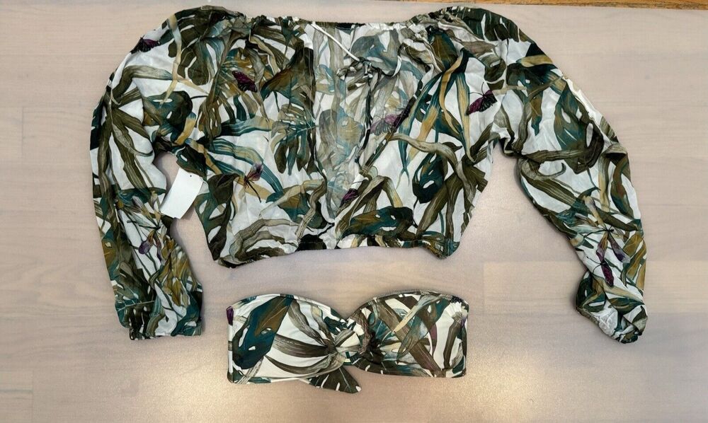 Vince Camuto Long Sleeve Crop Top Cover Up With Bikini Top $150.00 Size Large - Picture 1 of 6